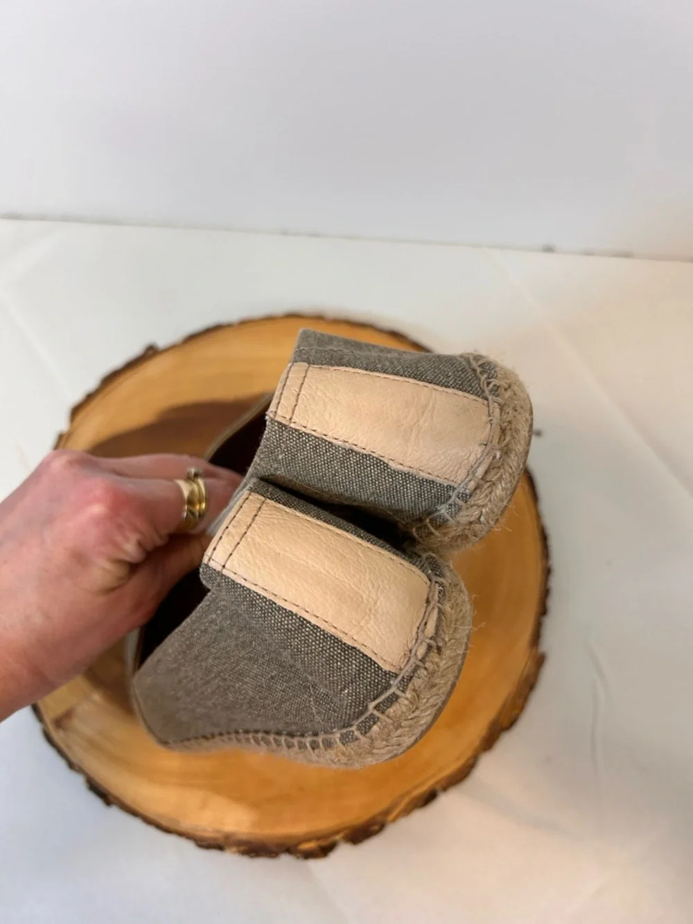 Franco Sarto Olive-Taupe Espadrille Slip-On Flats Woven Jute Sole Women’s‎ 8